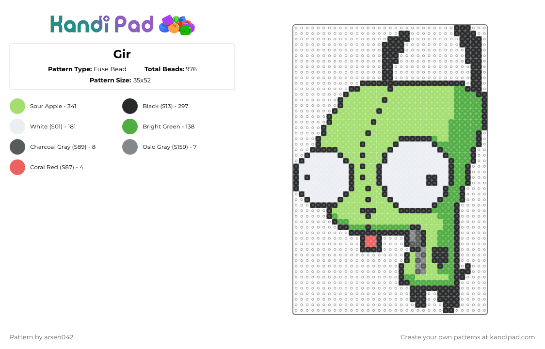 Gir - Fuse Bead Pattern by arsen042 on Kandi Pad - green