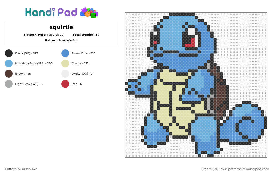 squirtle - Fuse Bead Pattern by arsen042 on Kandi Pad - light blue,yellow