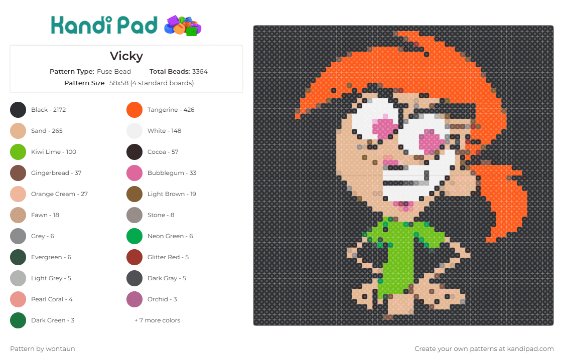 Vicky - Fuse Bead Pattern by wontaun on Kandi Pad - vicky,fairly odd parents,cartoon,tv show