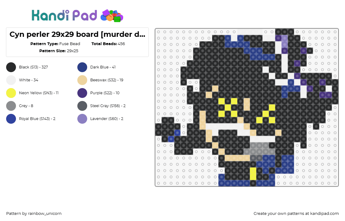 Cyn perler 29x29 board [murder drones perler] - Fuse Bead Pattern by rainbow_unicorn on Kandi Pad - cyn,murder drones,character,animation,tv show,black