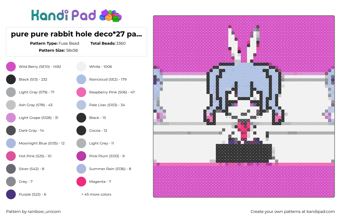 pure pure rabbit hole deco*27 pattern in progress - Fuse Bead Pattern by rainbow_unicorn on Kandi Pad - purepure,rabbit hole,deco27,song,music,vocaloid,white,pink