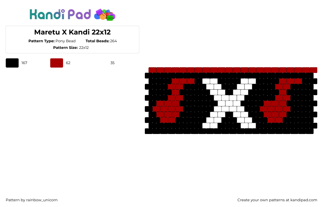 Maretu X Kandi 22x12 - Pony Bead Pattern by rainbow_unicorn on Kandi Pad - maretu,vocaloid,music,notes,x,cuff,white,red,black