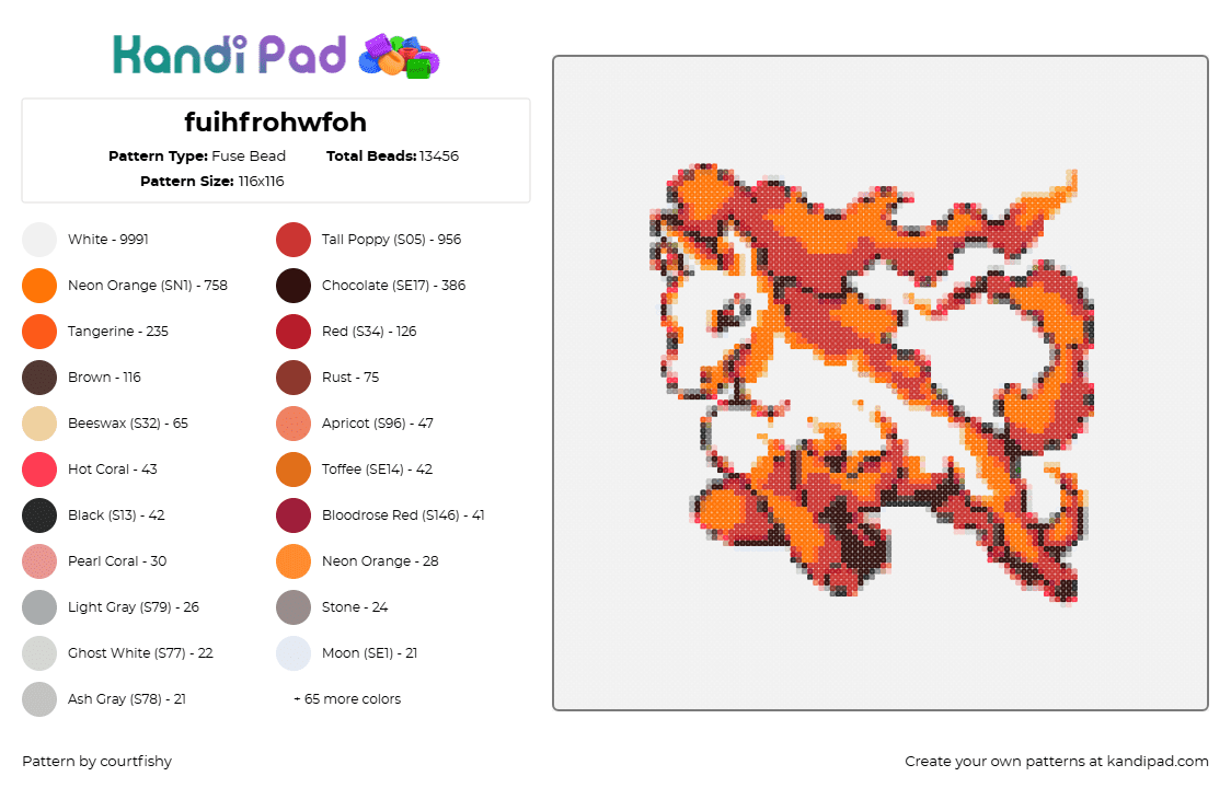 fuihfrohwfoh - Fuse Bead Pattern by courtfishy on Kandi Pad - rapidash,pokemon,character,horse,gaming,fiery,orange,white