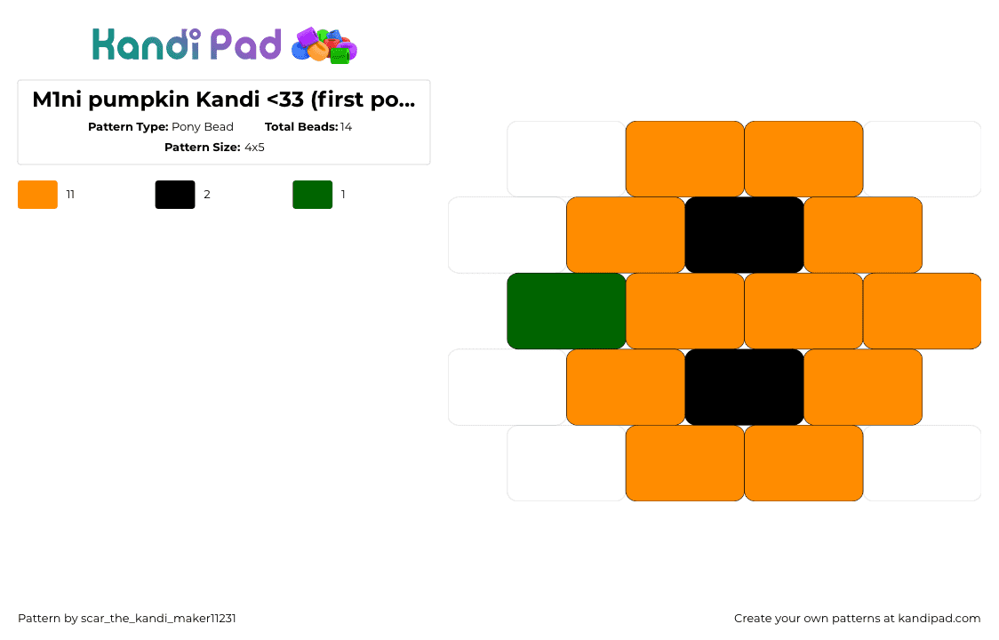 M1ni pumpkin Kandi <33 (first post :D) - Pony Bead Pattern by scar_the_kandi_maker11231 on Kandi Pad - 