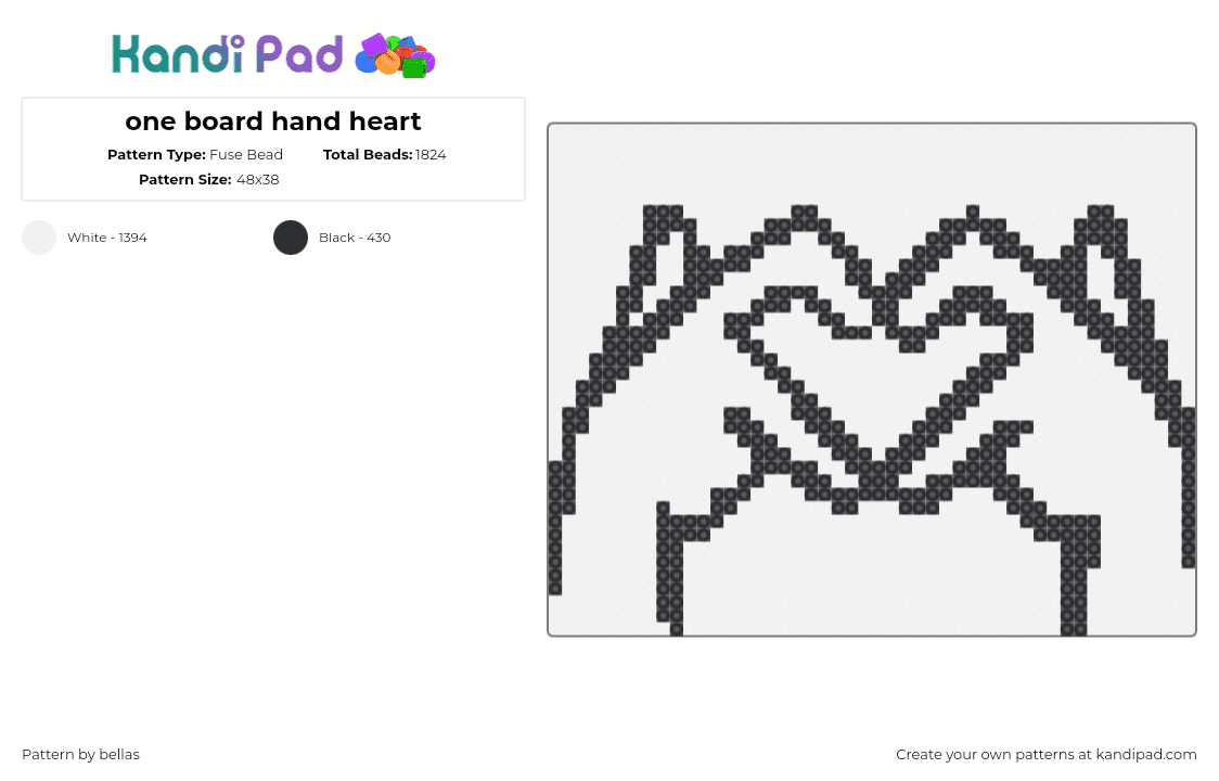 one board hand heart - Fuse Bead Pattern by bellas on Kandi Pad - hands,heart,sign language,love,fingers,outline,valentine,black,white