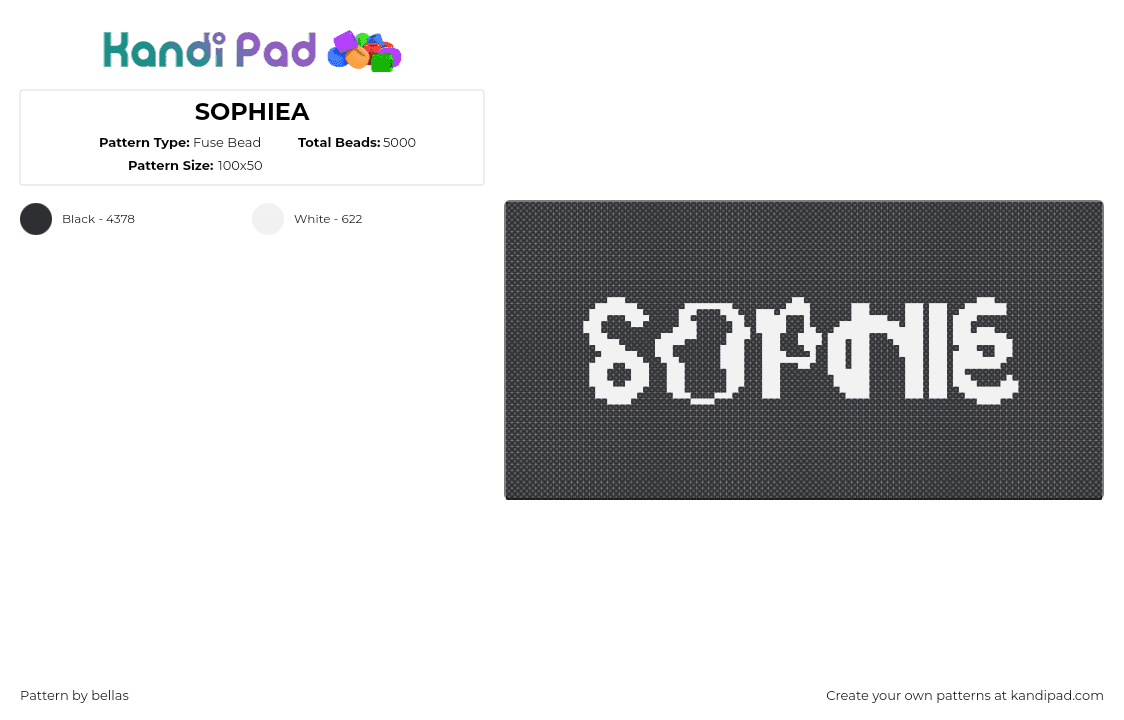 SOPHIEA - Fuse Bead Pattern by bellas on Kandi Pad - sophie,name,text,sign,white,black