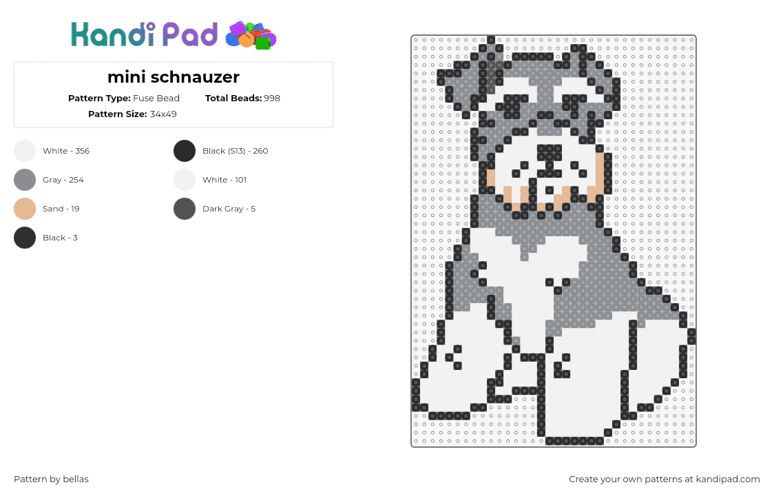 mini schnauzer - Fuse Bead Pattern by bellas on Kandi Pad - schnauzer,dog,animal,cute,gray,white