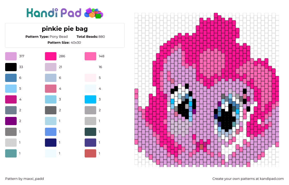 pinkie pie bag - Pony Bead Pattern by maxxi_padd on Kandi Pad - pinkie pie,mlp,my little pony,panel,bag,pink