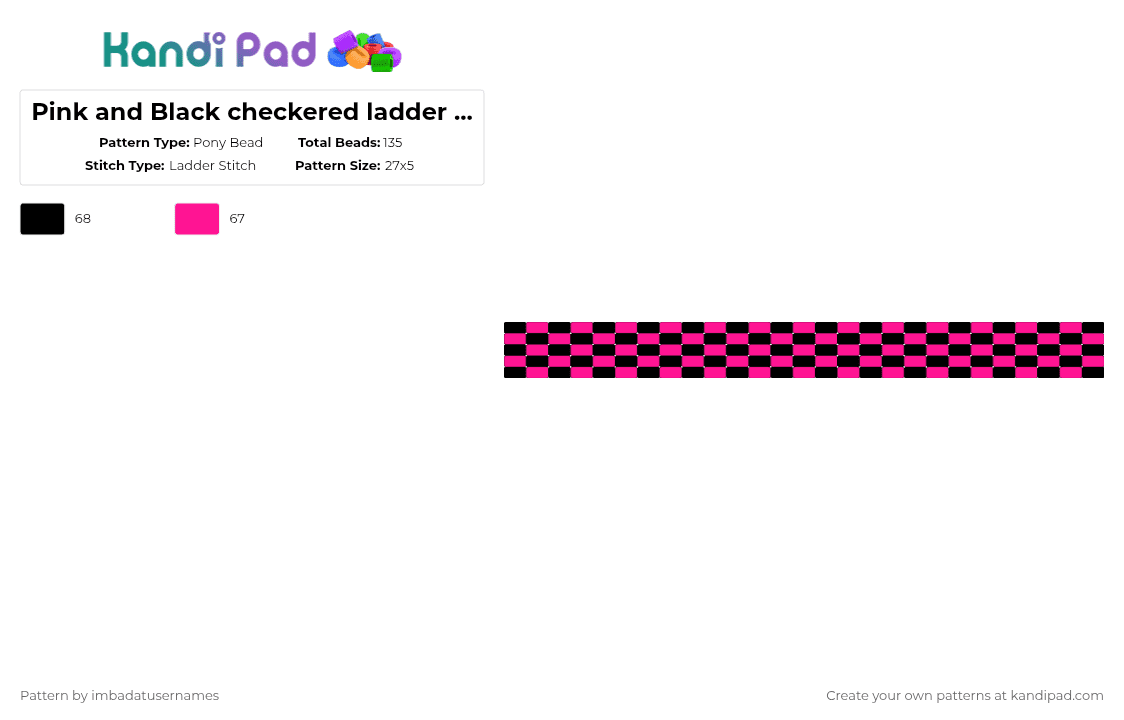 Pink and Black checkered ladder cuff - Pony Bead Pattern by imbadatusernames on Kandi Pad - black,pink,scene,random