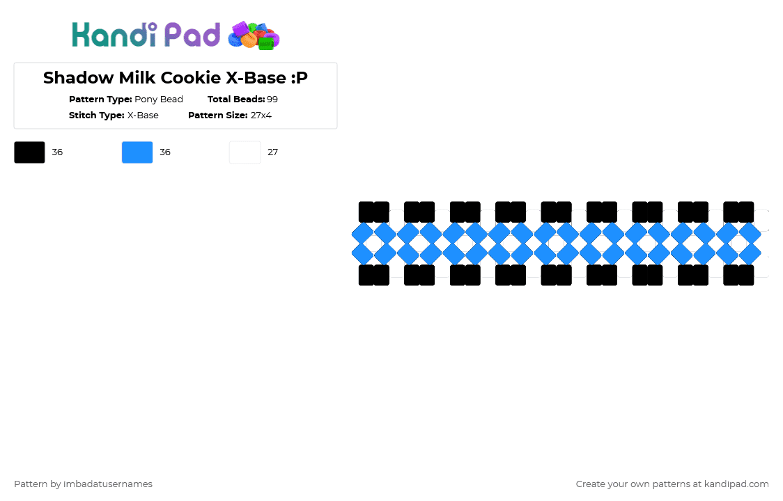 Shadow Milk Cookie X-Base :P - Pony Bead Pattern by imbadatusernames on Kandi Pad - white,light blue,crk,xbase,shadowmilkcookie