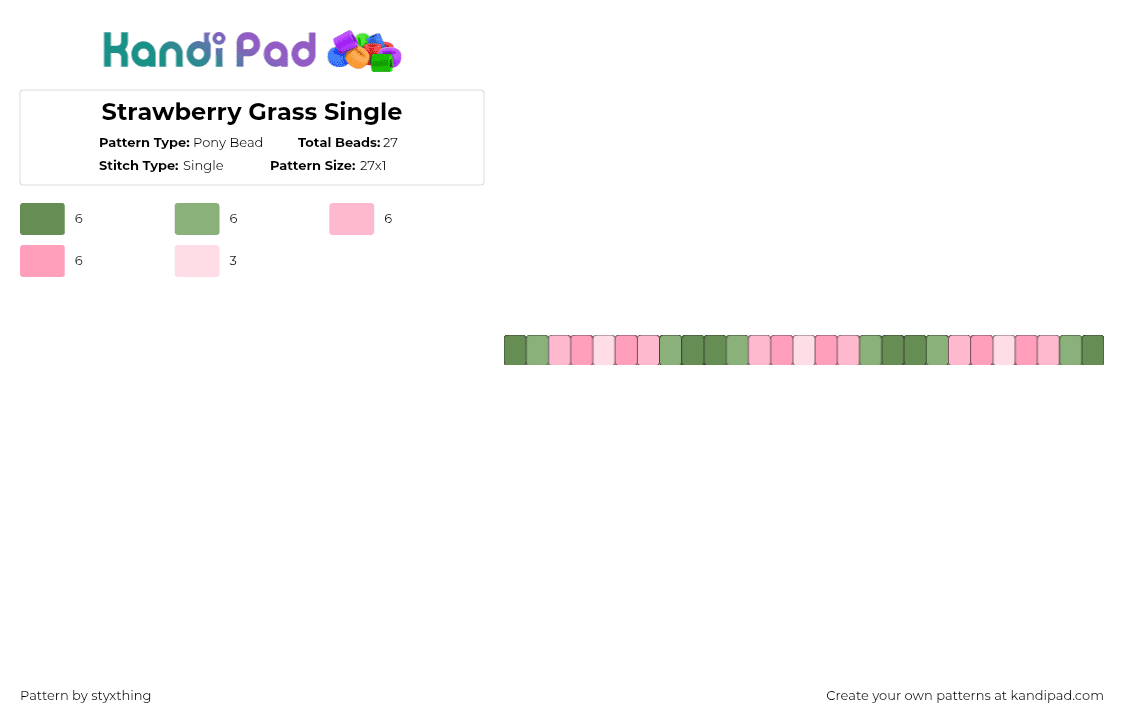 Strawberry Grass Single - Pony Bead Pattern by styxthing on Kandi Pad - green,pink,single