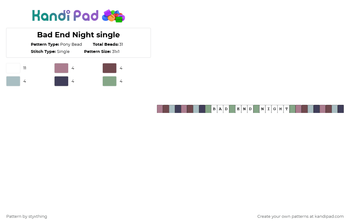 Bad End Night single - Pony Bead Pattern by styxthing on Kandi Pad - brown,purple,colorful,bad end night,vocaloid,music