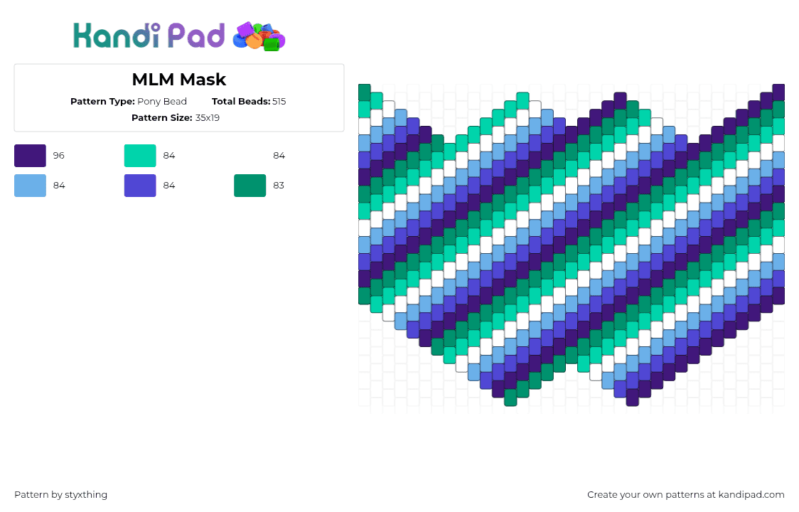 MLM Mask - Pony Bead Pattern by styxthing on Kandi Pad - mlm,pride,diagonal,stripes,mask,green,blue,white