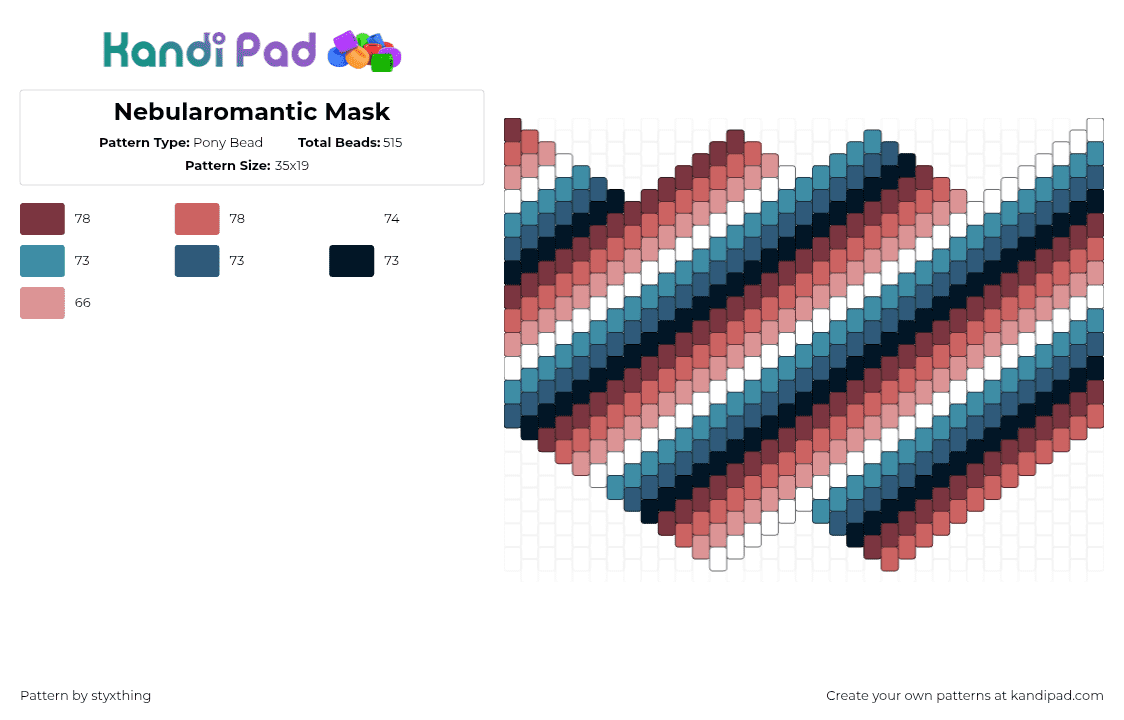 Nebularomantic Mask - Pony Bead Pattern by styxthing on Kandi Pad - nebularomantic,pride,diagonal,stripes,mask,teal,red