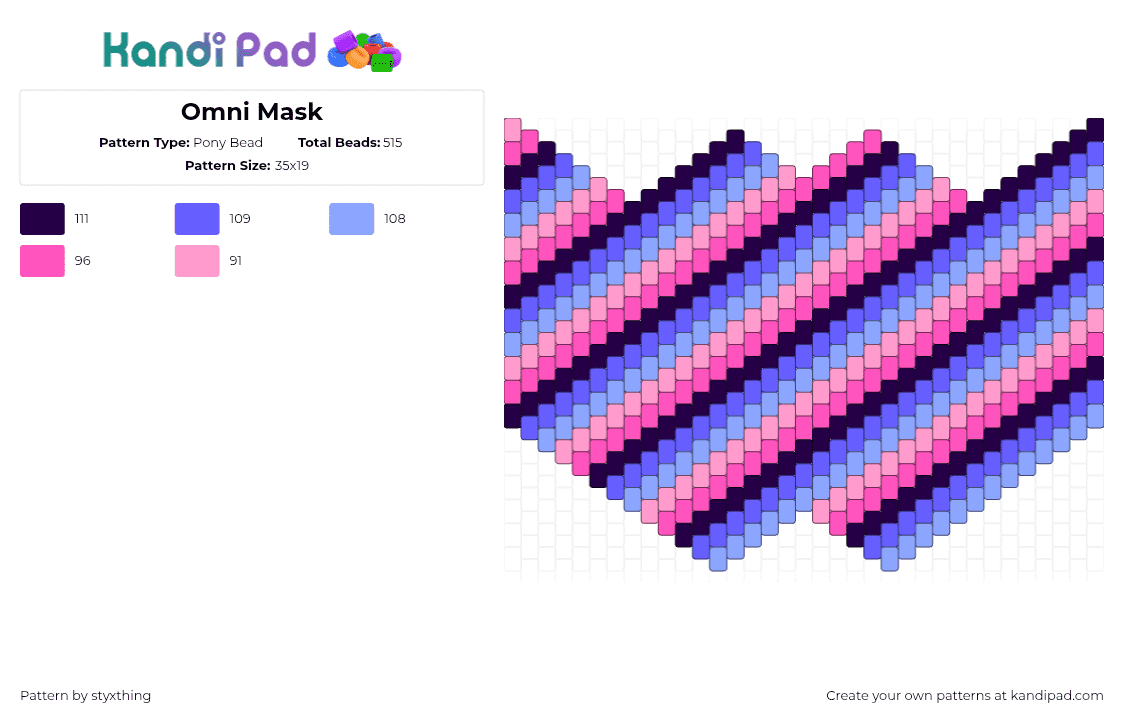 Omni Mask - Pony Bead Pattern by styxthing on Kandi Pad - omnisexual,pride,diagonal,stripes,mask,purple,pink