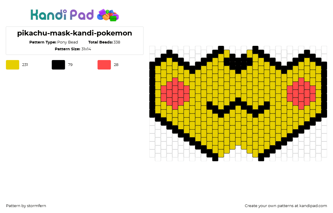 pikachu-mask-kandi-pokemon - Pony Bead Pattern by stormfern on Kandi Pad - pikachu,pokemon,gaming,mask,mouth,blush,cute,yellow