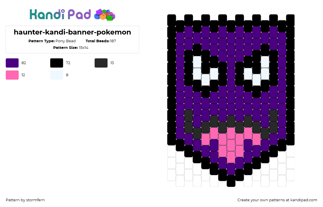 haunter-kandi-banner-pokemon - Pony Bead Pattern by stormfern on Kandi Pad - haunter,pokemon,banner,flag,face,spooky,character,gaming,tongue,purple,pink