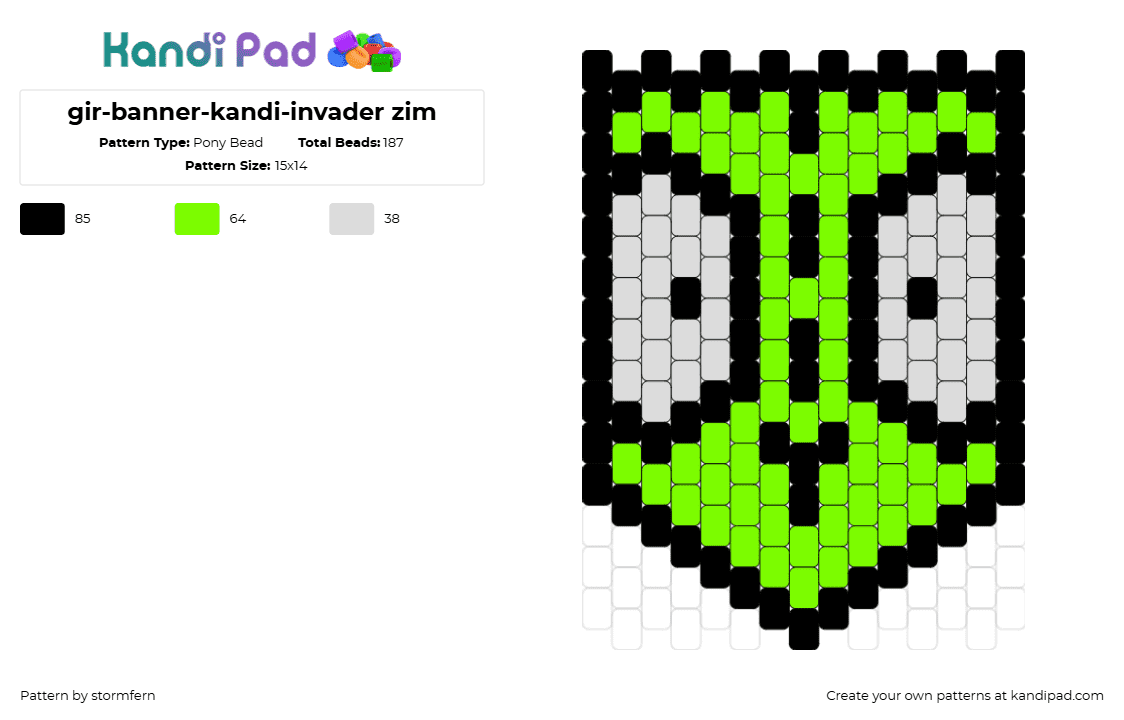 gir-banner-kandi-invader zim - Pony Bead Pattern by stormfern on Kandi Pad - gir,invader zim,banner,flag,cartoon,character,tv show,green,gray