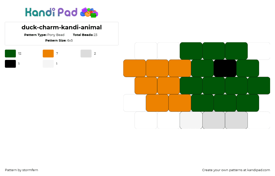 duck-charm-kandi-animal - Pony Bead Pattern by stormfern on Kandi Pad - duck,mallard,head,bird,animal,simple,orange,green