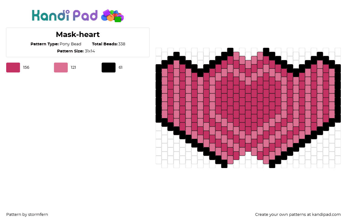 Mask-heart - Pony Bead Pattern by stormfern on Kandi Pad - heart,love,mask,stripes,valentine,pink