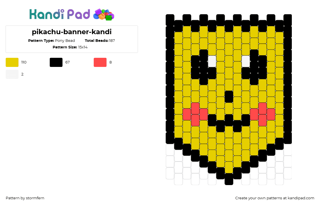 pikachu-banner-kandi - Pony Bead Pattern by stormfern on Kandi Pad - pikachu,pokemon,banner,flag,character,cute,gaming,yellow