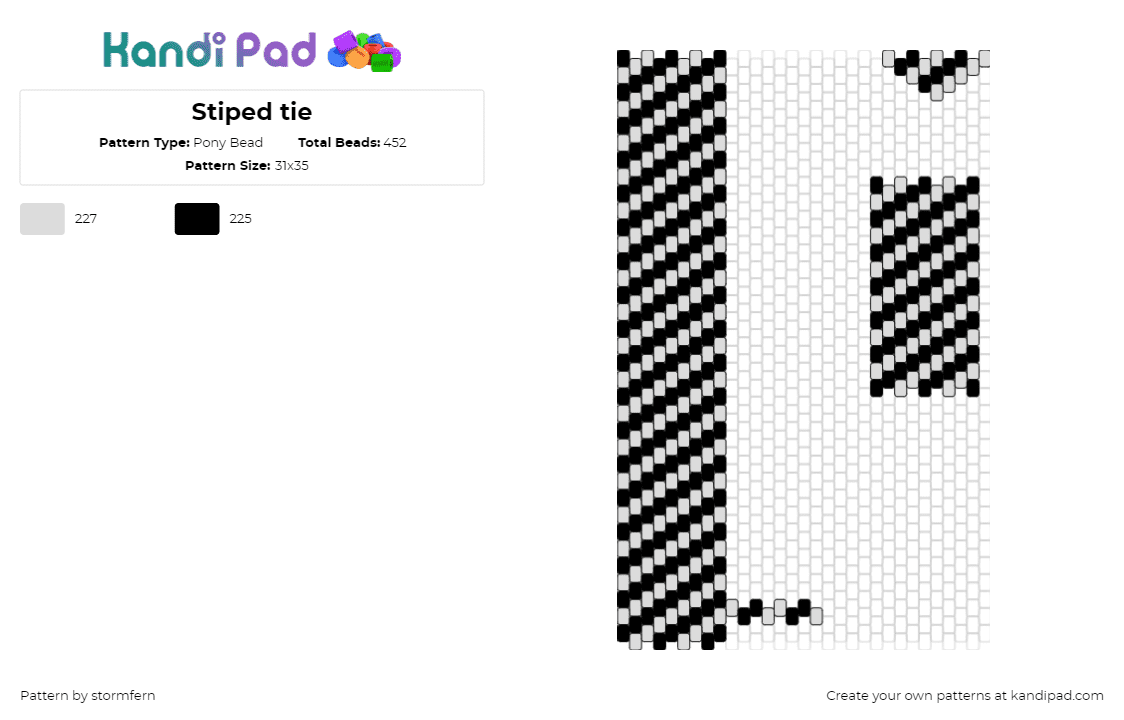 Stiped tie - Pony Bead Pattern by stormfern on Kandi Pad - diagonal,stripes,tie,clothing,black,gray