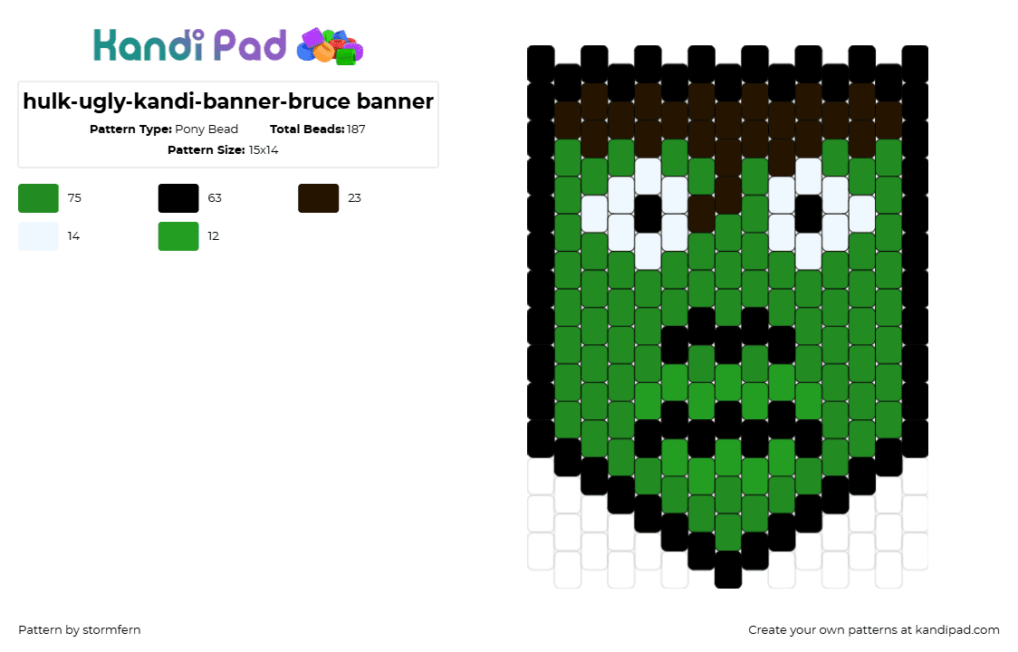 hulk-ugly-kandi-banner-bruce banner - Pony Bead Pattern by stormfern on Kandi Pad - incredible hulk,banner,marvel,superhero,comic,character,face,flag,green,black