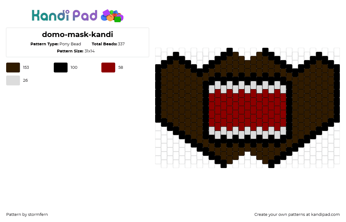 domo-mask-kandi - Pony Bead Pattern by stormfern on Kandi Pad - domo,mouth,mask,teeth,brown,red