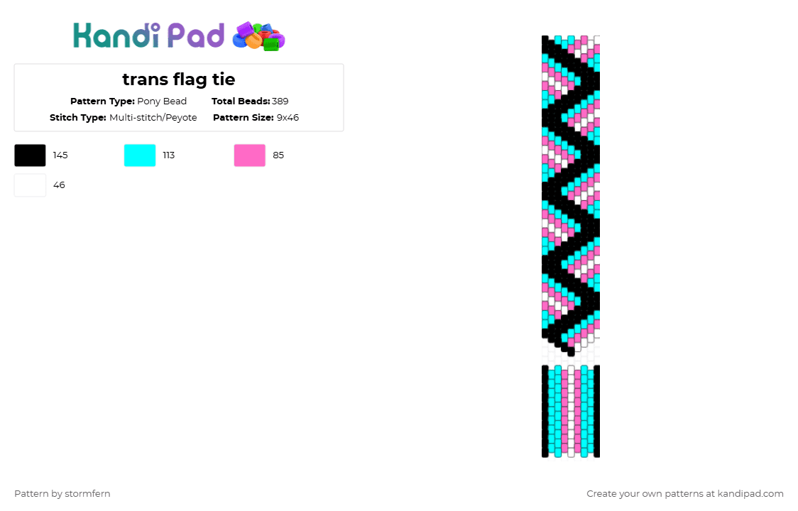 trans flag tie - Pony Bead Pattern by stormfern on Kandi Pad - necktie, rainbow