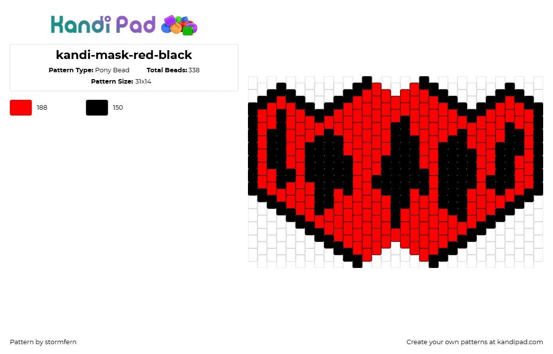 kandi-mask-drip-red-black - Pony Bead Pattern by stormfern on Kandi Pad - drippy,mask,simple,red,black