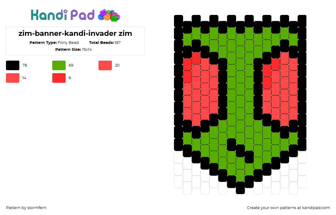 zim-banner-kandi-invader zim - Pony Bead Pattern by stormfern on Kandi Pad - invader zim,alien,banner,character,flag,cartoon,tv show,green,red