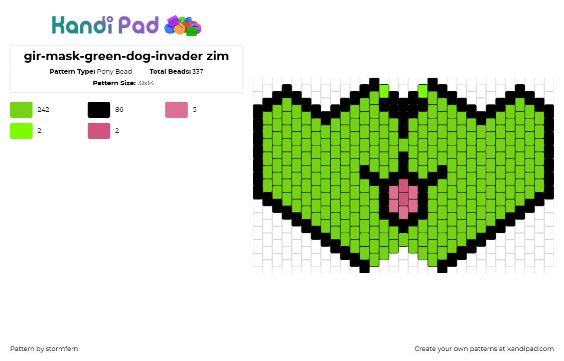 gir-mask-green-dog-invader zim - Pony Bead Pattern by stormfern on Kandi Pad - 