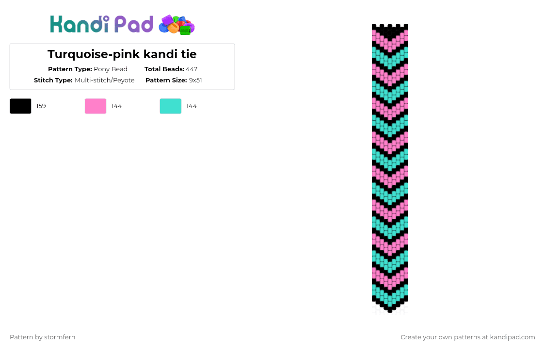 Turquoise-pink kandi tie - Pony Bead Pattern by stormfern on Kandi Pad - pink,light blue