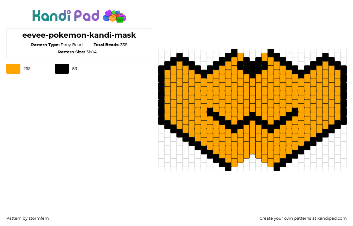 eevee-pokemon-kandi-mask - Pony Bead Pattern by stormfern on Kandi Pad - eevee,pokemon,gaming,mask,mouth,cute,orange