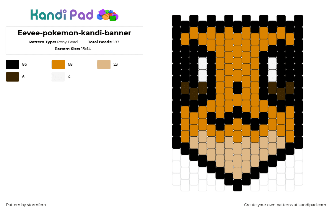 Eevee-pokemon-kandi-banner - Pony Bead Pattern by stormfern on Kandi Pad - eevee,pokemon,banner,flag,character,face,gaming,cute,orange,tan