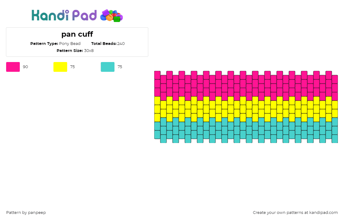 pan cuff - Pony Bead Pattern by panpeep on Kandi Pad - pansexual,pride,cuff,pink,yellow,teal