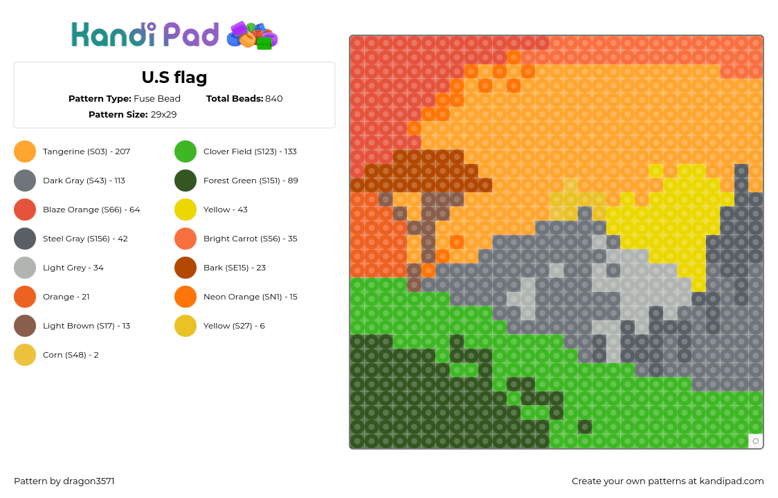 U.S flag - Fuse Bead Pattern by dragon3571 on Kandi Pad - landscape,sunset,mountains,hill,grass,orange,green,gray