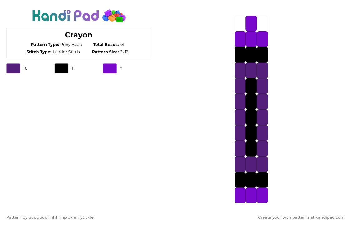 Crayon - Pony Bead Pattern by muffncaek on Kandi Pad - purple,black