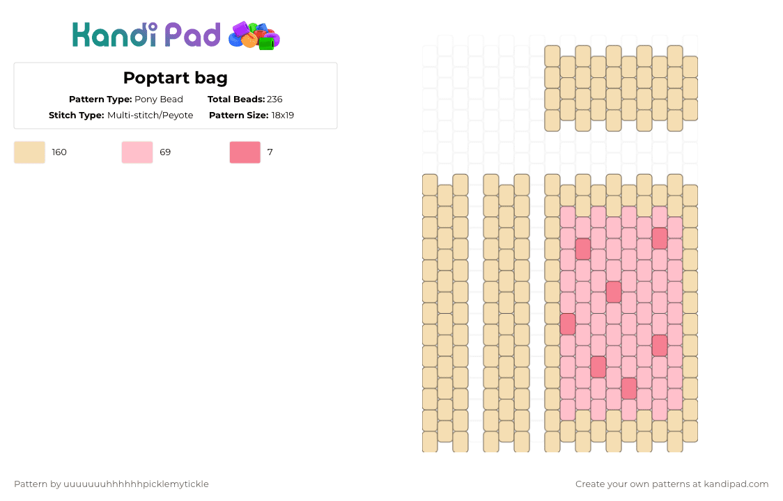 Poptart bag - Pony Bead Pattern by muffncaek on Kandi Pad - beige,pink