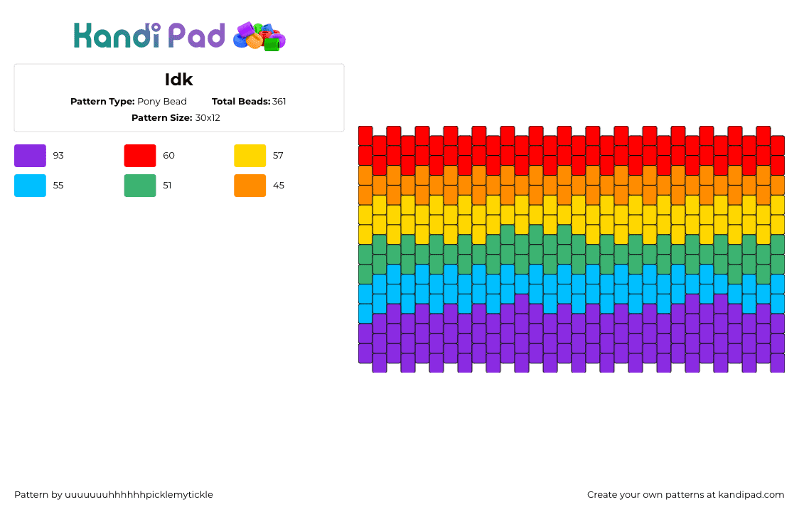 Idk - Pony Bead Pattern by uuuuuuuhhhhhhpicklemytickle on Kandi Pad - rainbow,panel,colorful,purple