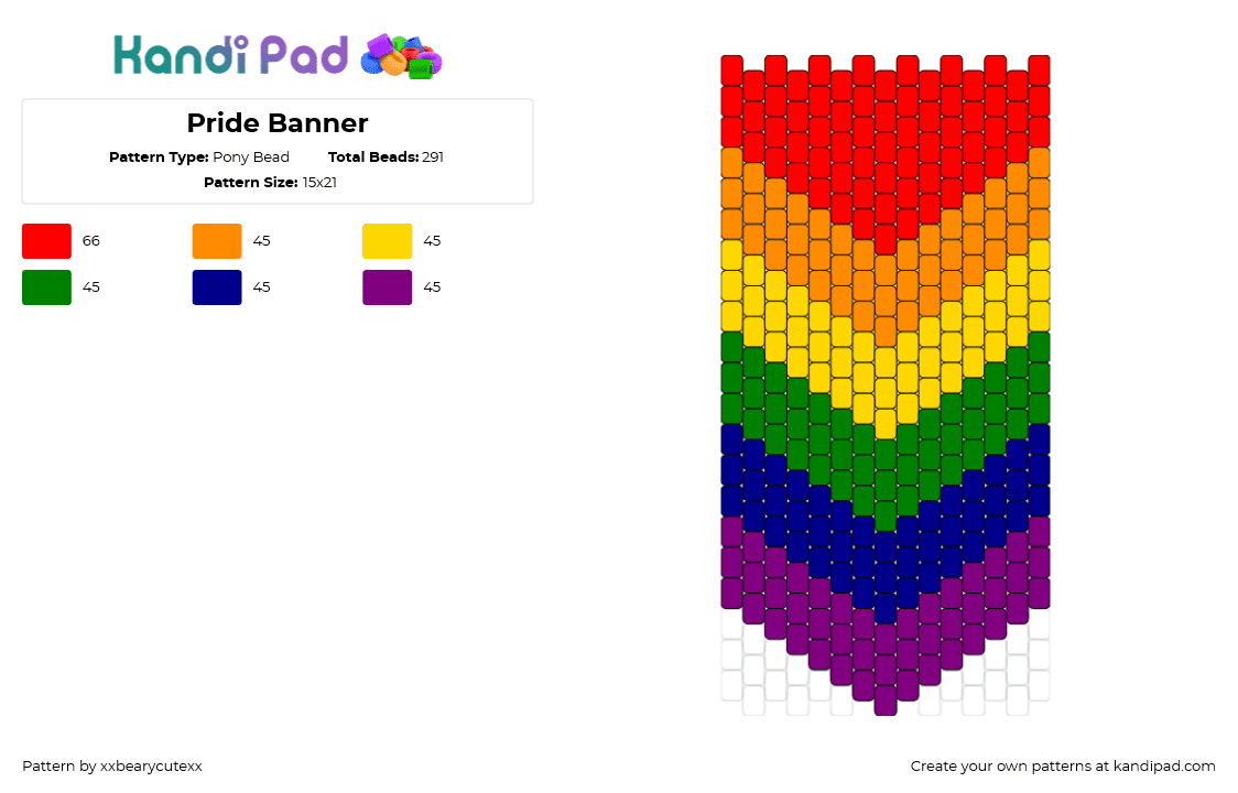 Pride Banner - Pony Bead Pattern by xxbearycutexx on Kandi Pad - pride,rainbow,banner,flag,chevron,red