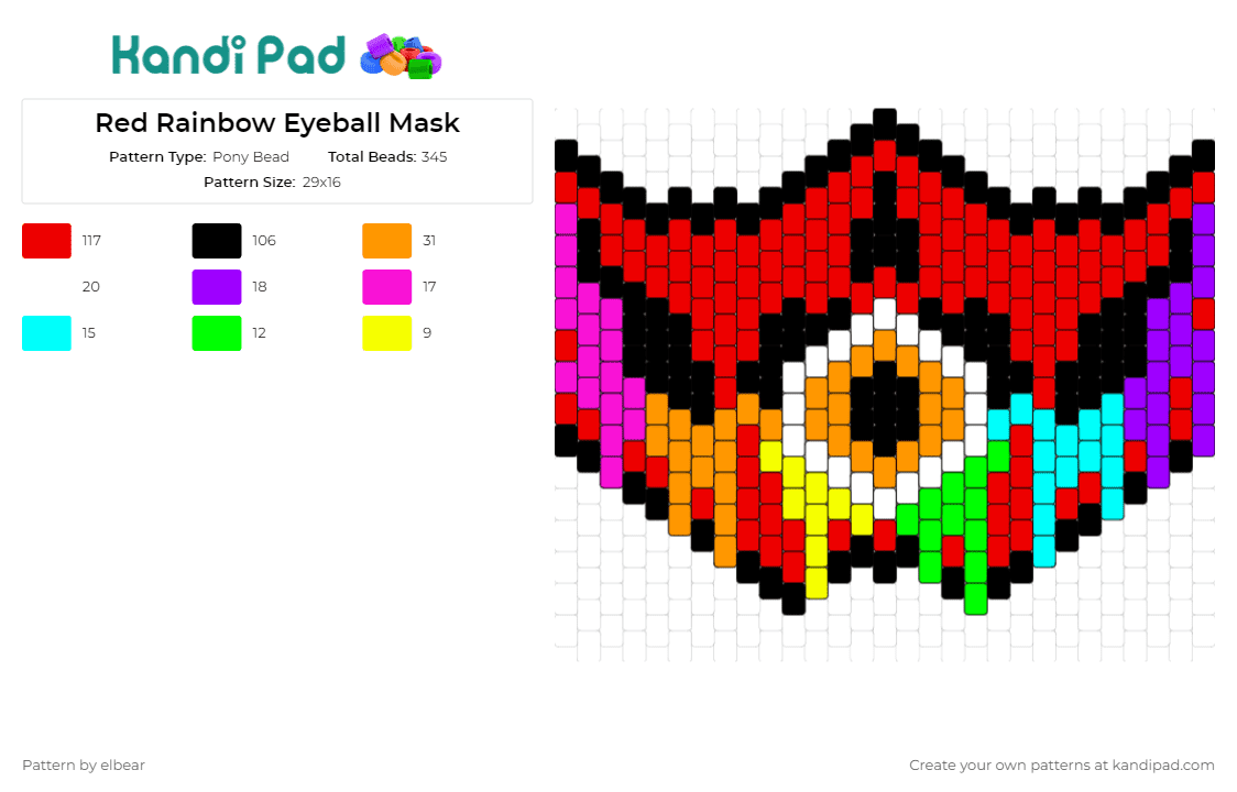 Red Rainbow Eyeball Mask - Pony Bead Pattern by elbear on Kandi Pad - mask,eyeball,rainbow,drip