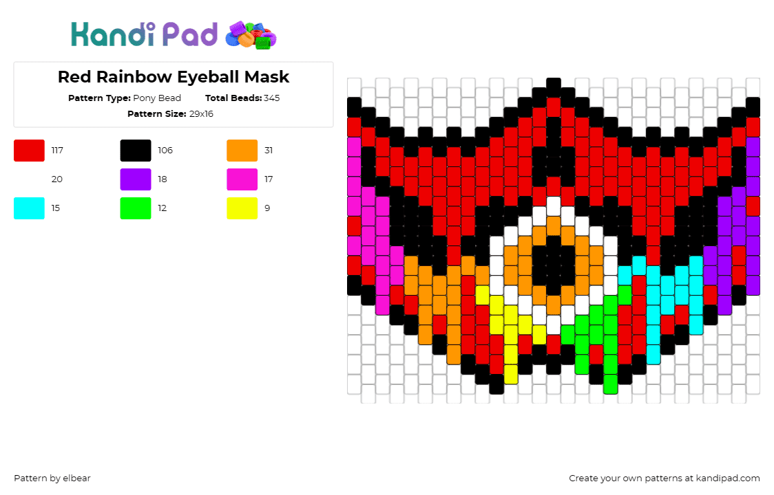 Red Rainbow Eyeball Mask - Pony Bead Pattern by elbear on Kandi Pad - eyeball,drip,colorful,rainbow,mask,spooky,mouth,red,orange