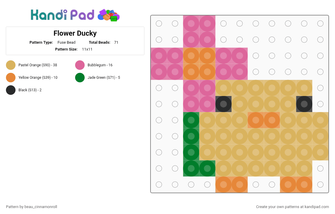 Flower Ducky - Fuse Bead Pattern by beau_cinnamonroll on Kandi Pad - orange