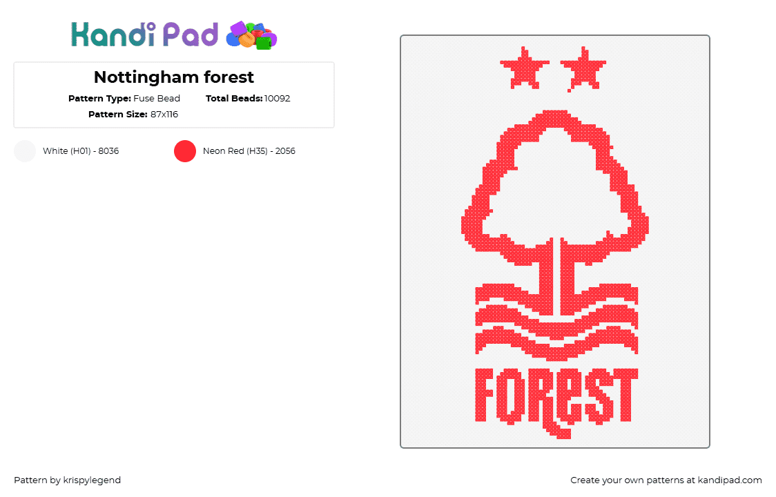 Nottingham forest - Fuse Bead Pattern by krispylegend on Kandi Pad - nottingham forest,logo,fc,football club,futbol,soccer,sports,team,red