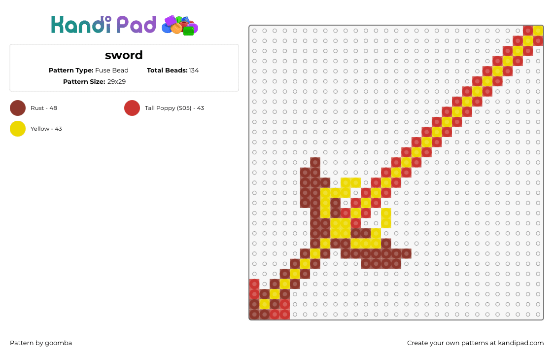 sword - Fuse Bead Pattern by goomba on Kandi Pad - sword,weapon,fantasy,yellow,red