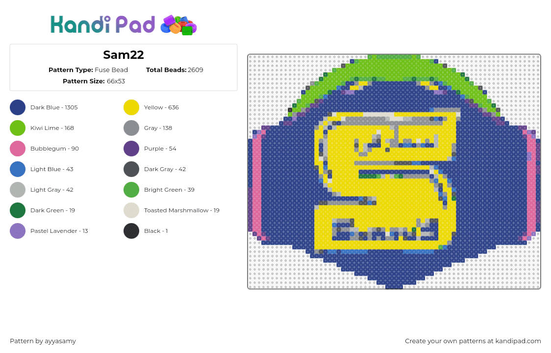 Sam22 - Fuse Bead Pattern by ayyasamy on Kandi Pad - sim and sams,logo,playground,children,yellow,blue