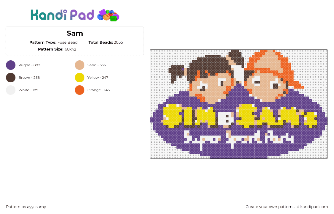 Sam - Fuse Bead Pattern by ayyasamy on Kandi Pad - sim and sams,logo,playground,children,yellow,purple,orange