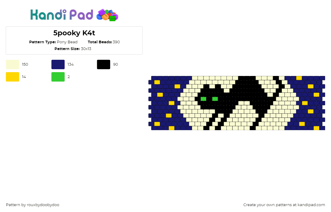 5pooky K4t - Pony Bead Pattern by rouxbydoobydoo on Kandi Pad - cat,moon,spooky,halloween,night,stars,cuff,silhouette,black,yellow,blue