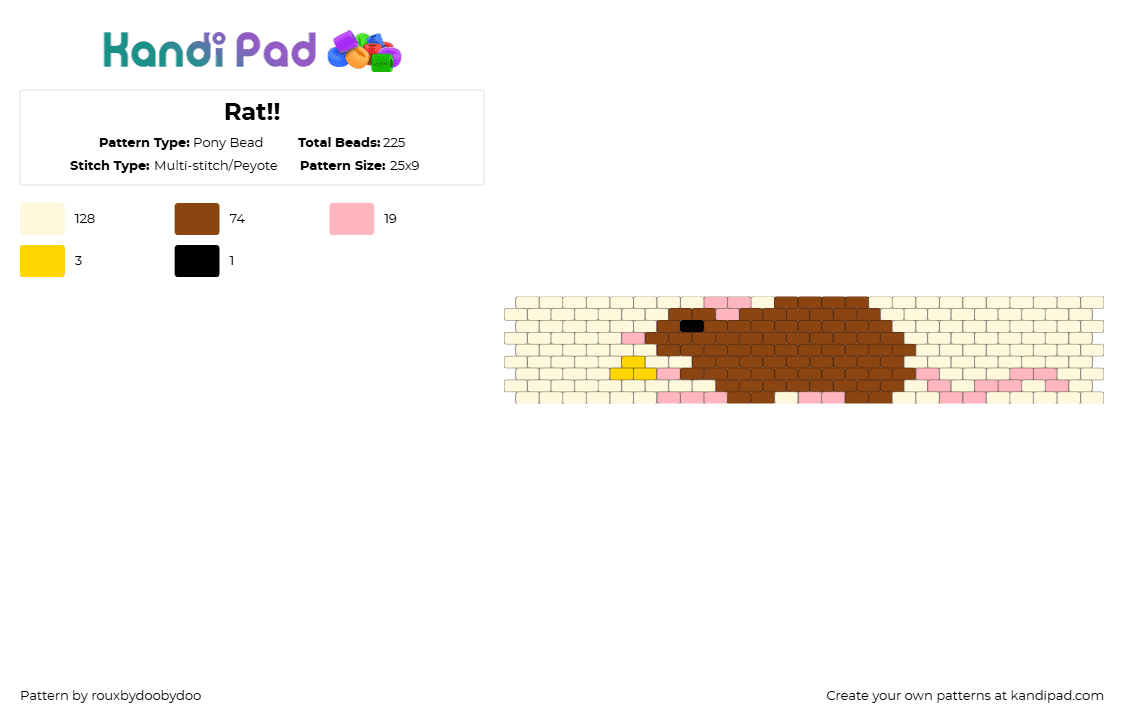 Rat!! - Pony Bead Pattern by rouxbydoobydoo on Kandi Pad - rat,cuff,animal,white,red,mouse,creature,rodent